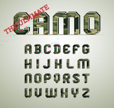 Camouflage Character, detailed vector fonts