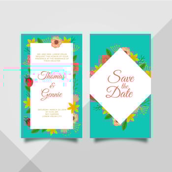 Flat Flower Frame Wedding Invitation Card Template vector