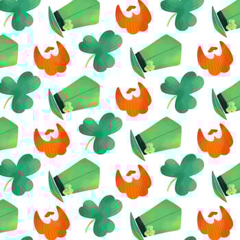 Cute Irish Pattern With Clover, Orange Beard And Irish Hat vector