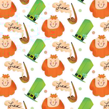 Cute Irish Pattern With Irish Hat, Ginger Man And Pipe With Smoke vector