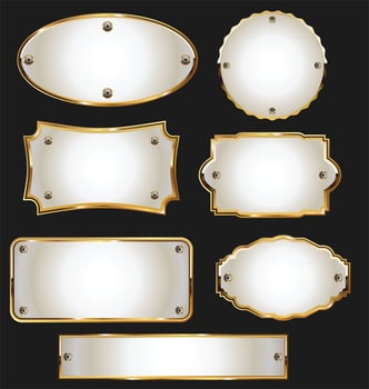 Golden retro labels badges frames and ribbons collection vector