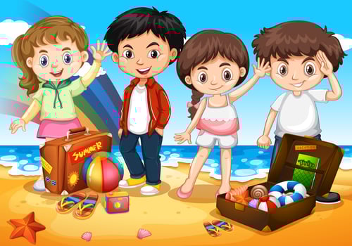 Happy children on the beach vector