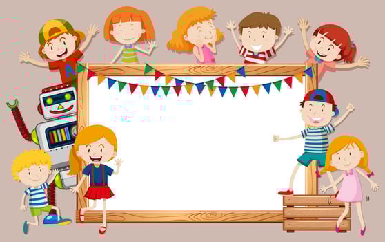 Happy kids and whiteboard template vector