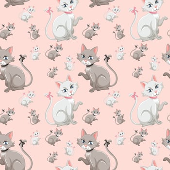 Cute kitten seamless pattern vector
