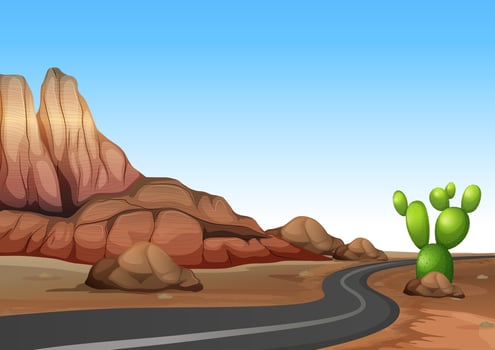 Nature scene with empty road in desert land vector