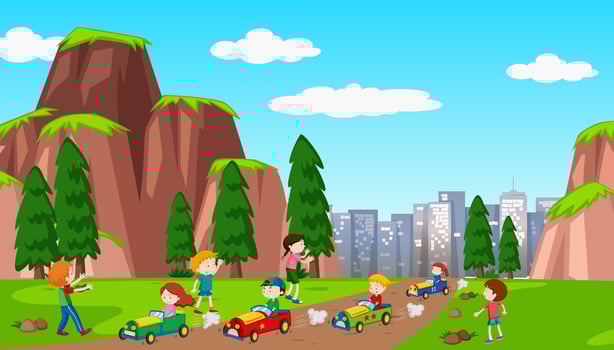 School Kids Racing a Car vector