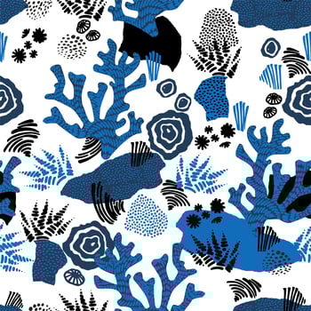Vector sea seamless pattern with hand drawn textures