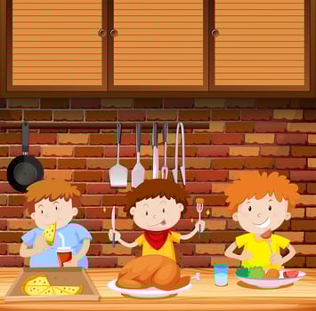 Children eating a meal togther vector