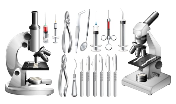 Different medical equipments and tools vector