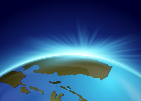 Bright light behind the earth vector