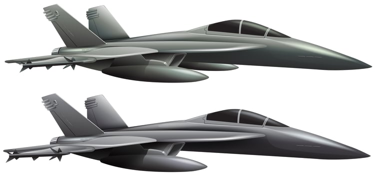 Two jet planes on white background vector