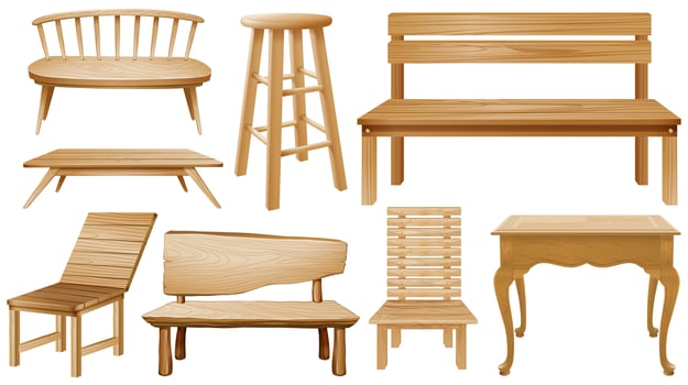 Different designs of wooden chairs vector