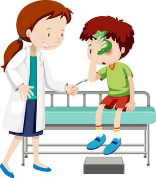Doctor helping injured boy vector