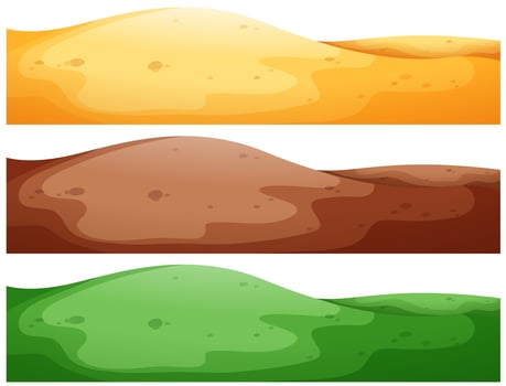 Three scenes of hills with different color ground vector