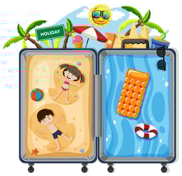 Kids on summer vacation suitcase vector