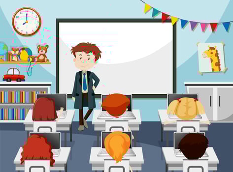 Teacher in it classroom vector
