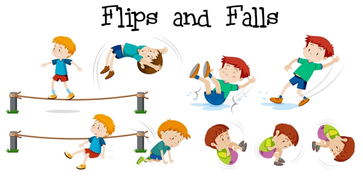 Flips and Falls boy on white background vector