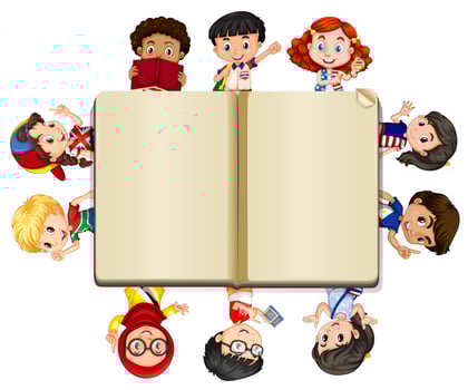 Blank book and lots of children vector