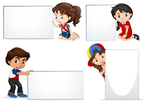 Kids holding blank sheet of boards vector