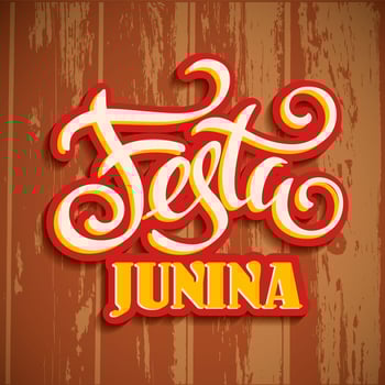 Latin American holiday, the June party of Brazil. Lettering design on wood texture. vector