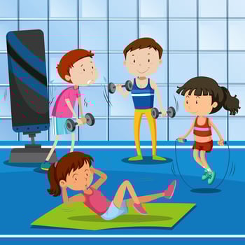 People work out at the gym vector
