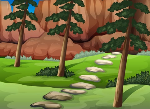 A forest with big rocks vector