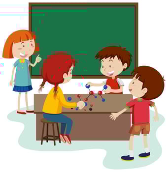 Student Study Molecule in Classroom vector