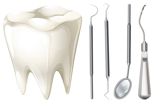 Dental set with tooth and equipment vector