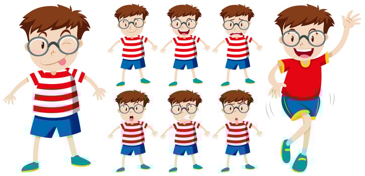 Boy with different facial expressions vector