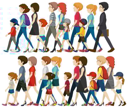 Faceless people walking in group vector
