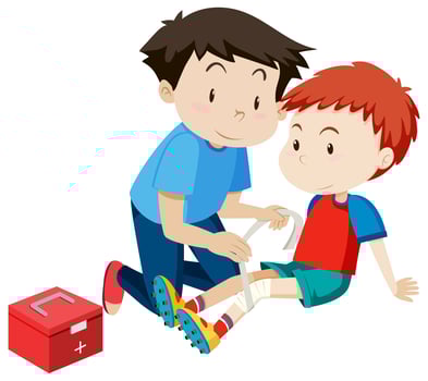 Man helping a boy with a injury vector