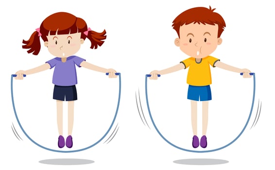 Boy and girl skipping vector