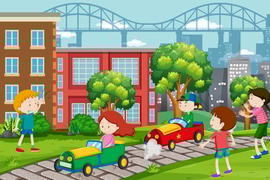 Children racing go karts  vector