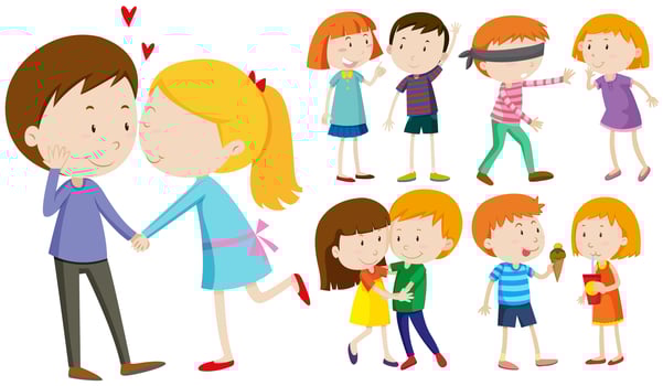 Lover couples hug and kiss vector