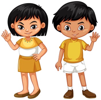 Boy and girl waving hands vector