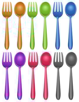 Six pairs of fork and spoon vector