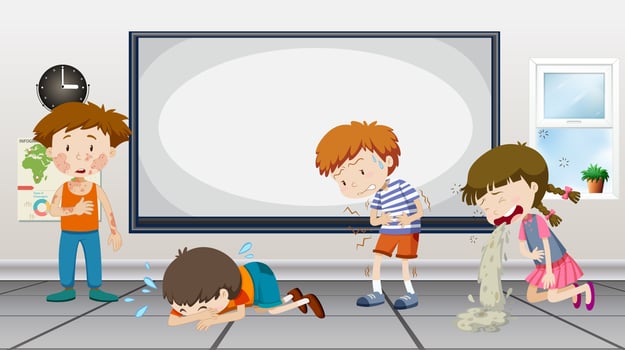 Boys and girls being sick in classroom vector