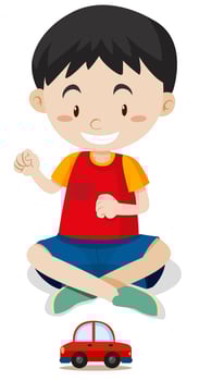 Happy boy playing with toy car vector