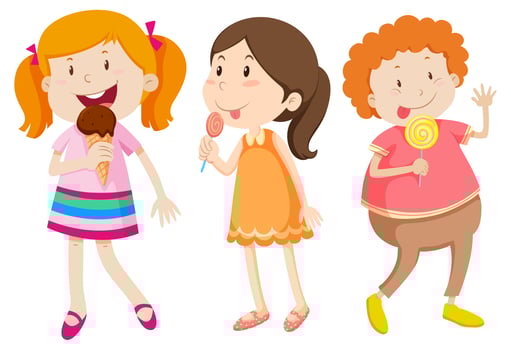 Girls Eating Sweet on White Background vector