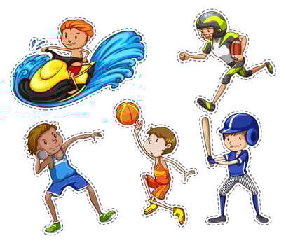 Sticker set with people doing sport vector