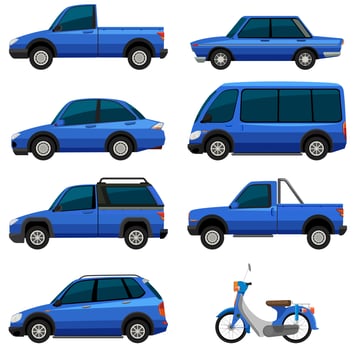 Different types of transportations in blue color vector