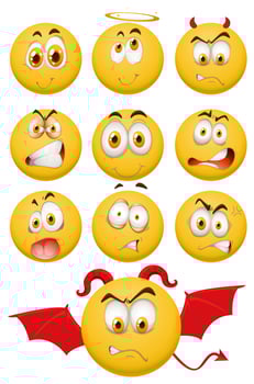 Yellow balls with facial expressions vector