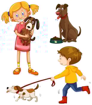 A Set of People with Dog vector