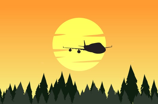 Background scene with silhouette forest and airplane vector
