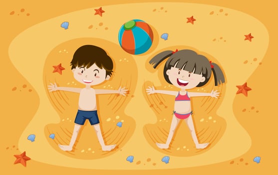 Happy Boy and Girl Playing in the Sand vector