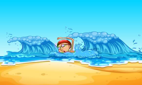 Man swimming at the beach vector