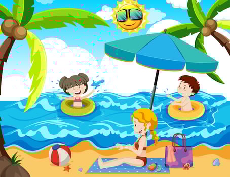 A Family Summer Holiday at Beach vector