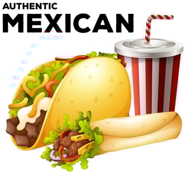 Mexican food with taco and burrito vector