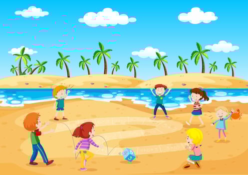 Children Playing Next to the Beach vector