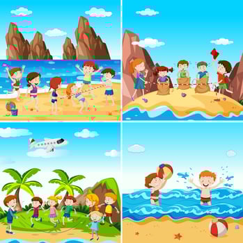 A Set of Children at the Beach vector